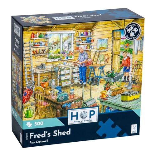 The House of Puzzles Fred's Shed Jigsaw - 500 Piece Jigsaws For Adults, Artist Illustrated, Scenic Landscape, Deluxe Puzzle Gifts