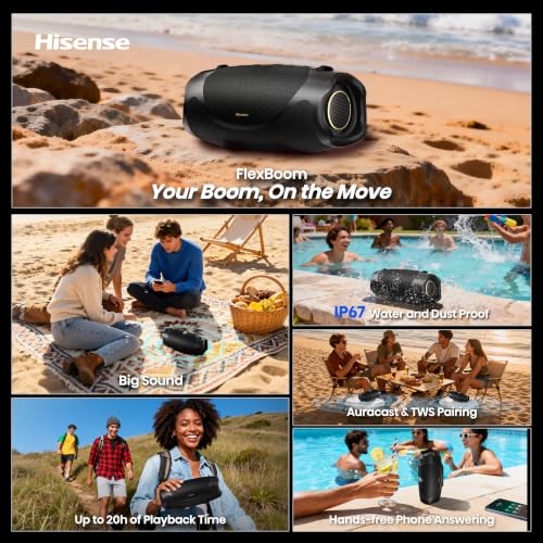 Hisense FlexBoom Portable Bluetooth Speaker, IP67 Waterproof, Dustproof, and Shockproof, Comes w/ a Detachable Handle Strap - image 3