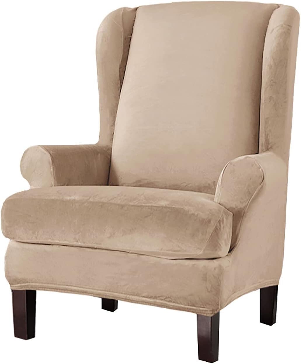 Wingback Coprisedia In Velluto Elasticizzato 2 Pezzi, Con Fondo Elastico, Marrone, Per Poltrona E Sedia - 4