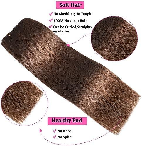 Chocolate Brown Clip in Hair Extensions Real Human Hair Clip ins Remy Human Hair Clip in Extensions Invisible Natural Straight Seamless Clip on Hair Extensions 8pcs Double Weft 22 Inch 90g