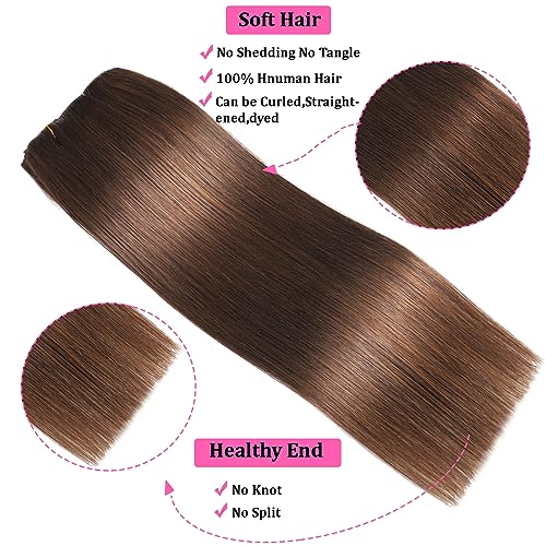 Chocolate Brown Clip in Hair Extensions Real Human Hair Clip ins Remy Human Hair Clip in Extensions Invisible Natural Straight Seamless Clip on Hair Extensions 8pcs Double Weft 22 Inch 90g