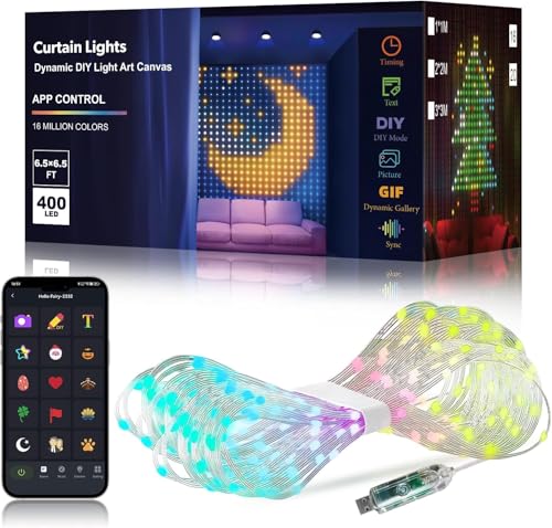 Smart Curtain Lights 78 by 78 Inch Color Changing Window Lights with 400 LEDs Music Sync DIY Color App Control for Christmas Parties Weddings Home Decor