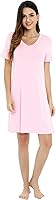 Vista 4 de NACHILA Camisones de viscosa para mujer, hechos de bambú, suaves camisas de dormir de manga corta, ropa de dormir suelta