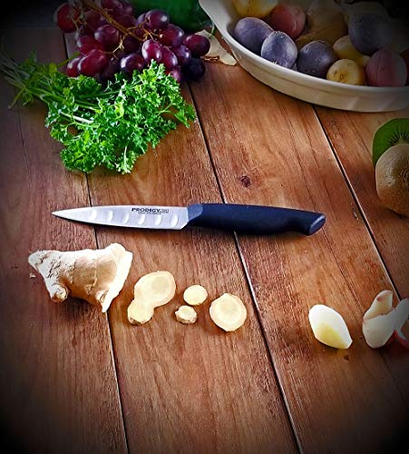 Ergo Chef Prodigy Series 4-Inch Paring Knife With Hollow Grounds On Blade - High Carbon Stainless Steel - Ergonomic Non-Slip Handle, Black #TOP1