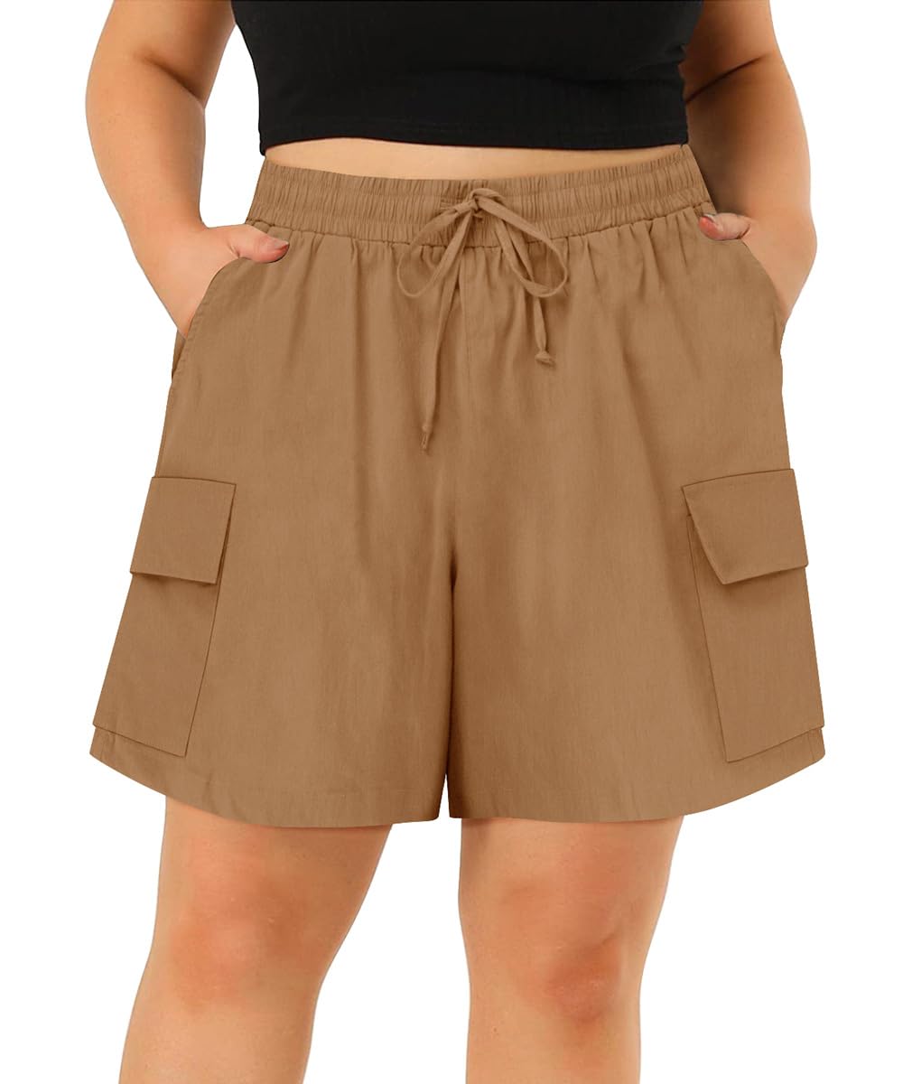 RITERA Plus Size Shorts for Curvy Women Lightweight Elastic Waist with Pockets Drawstring Womens Casual Shorts for Summer