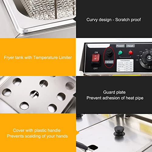 Casulo Electric Deep Fryer With Removable 2 X 6L Basket & Lid, 20.7Qt Commercial Deep Fryers With Temperature Limiter, Stainless Steel Double Fryer For Turkey, French Fries, Donuts And More #TOP2