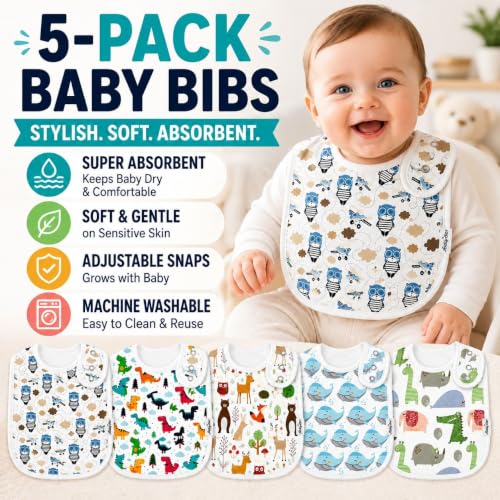 Image of KiddyStar Baby Bibs | Multi-Pack Organic Cotton Bandana Drool Bibs, Soft Absorbent Adjustable Bibs for Boys & Girls