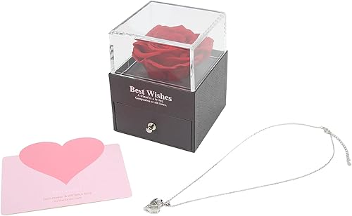 Miniatura 2 de Pilipane Collar con caja de regalo de rosa, caja de regalo de rosa eterna con collar de amor, flores de rosas artificiales, regalos románticos para