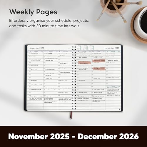 2026 Diary by Smart Panda – A5 Week to View Dated Planner – Simple Design Inspires Productivity – Softcover Appointment Book, 30 Minute Intervals – Annual Calendar, November 2025 - December 2026