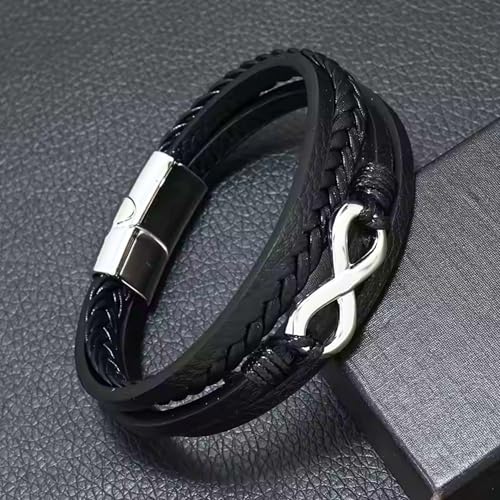 Image of THE MEN THING Leather Bracelet for Men - American Style Genuine Leather Multi-Layer Braided Bracelet with 100% Stainless Steel Magnetic Buckle for Men & Boys (8 inch)