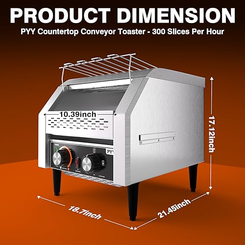 PYY Commercial Conveyor Toaster - 300 Slices/Hour Restaurant Conveyor Toaster for Bun Bagel Bread, Heavy Duty Stainless Steel 1900W, 110V