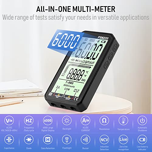 Image of Digital Multimeter - WOOKLEA Auto-Ranging Volt Tester 6000 Counts TRMS 4.8'' Display | Accurately Fast Measures Voltage Current Capacitance Continuity Resistance Temperature Diodes NCV (Black)
