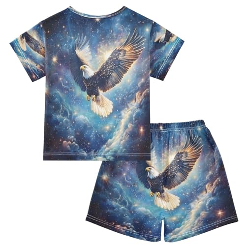 ALAZA Galaxy Bird Space Nebula Pajamas Set Short Sleeve Cotton Sleepwear Summer Pjs 2 Piece 5-14Y2
