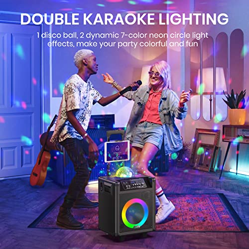 Moukey Karaoke Machine, 10'' Big Subwoofer, Portable Bluetooth Speaker With 2 Wireless Microphones, 2 Disco Lights, Tablet Holder & Echo/Treble/Bass Adjustment, Supports Tws/Rec/Aux In/Mp3/Usb/Tf/Fm #TOP2