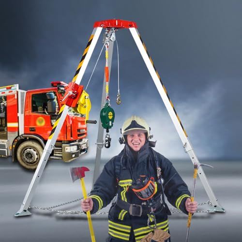 Hoist Lift System Tripod Kit 1200lbs/ 1800lbs/ 2600lbs, Retractable 7ft Leg Bracket Confined Space Tripod for Construction Sits, Sewer Well Firefighting Rescue Tripod(2600LBS Winch)