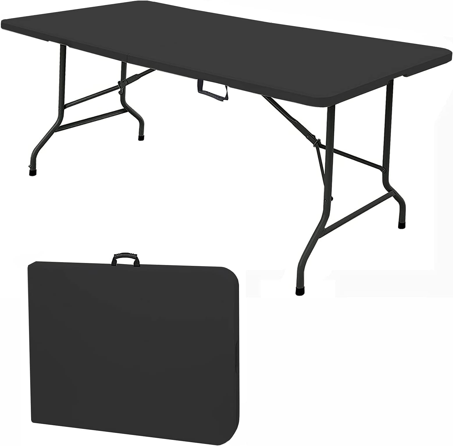 SKONYON Folding Table 6ft Black Party Table Portable Heavy Duty Plastic FoldinHalf
