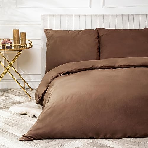 Covebett Bettwäsche-Set 4-teilig – 135x200 Cm, Dunkelbraun Kariert, Microfaser, Mit 2 Bezügen & 2 Kissen 80x80