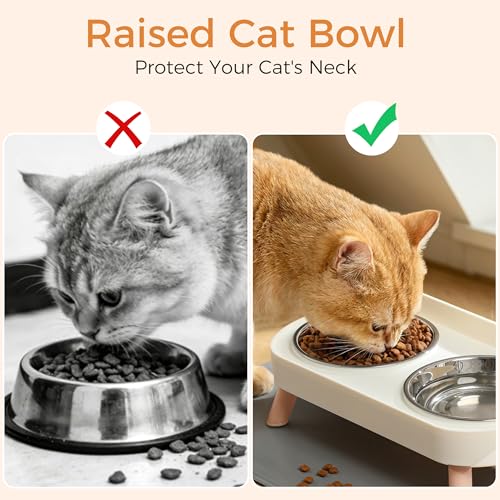 LoeJan Elevated Cat Bowls Set - Raised Cat Food and Water Bowl Set with Non Slip Stand - Pet Feeding Station with 2 Stainless Steel Bowls with Splash Proof Guard - Image 3