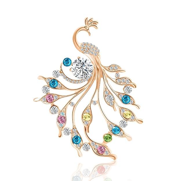 yuirewez Peacock Brooch Pin, Multicolor Crystal Rhinestone, Elegant Animal Design, Women Wedding Jewelry-picture-40