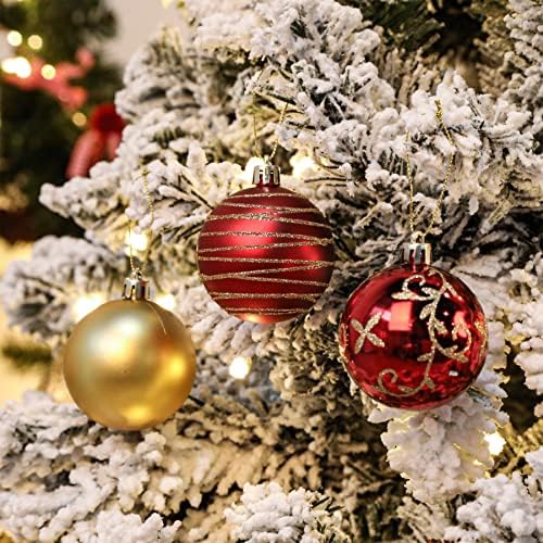 SHareconn 60mm/30pcs Christmas Baubles Tree Decorations, Shatterproof Plastic Balls Decorations for Christmas Tree, Colored Baubles With Strings Xmas Tree, Festival Holiday Wedding Party, Red and Gold