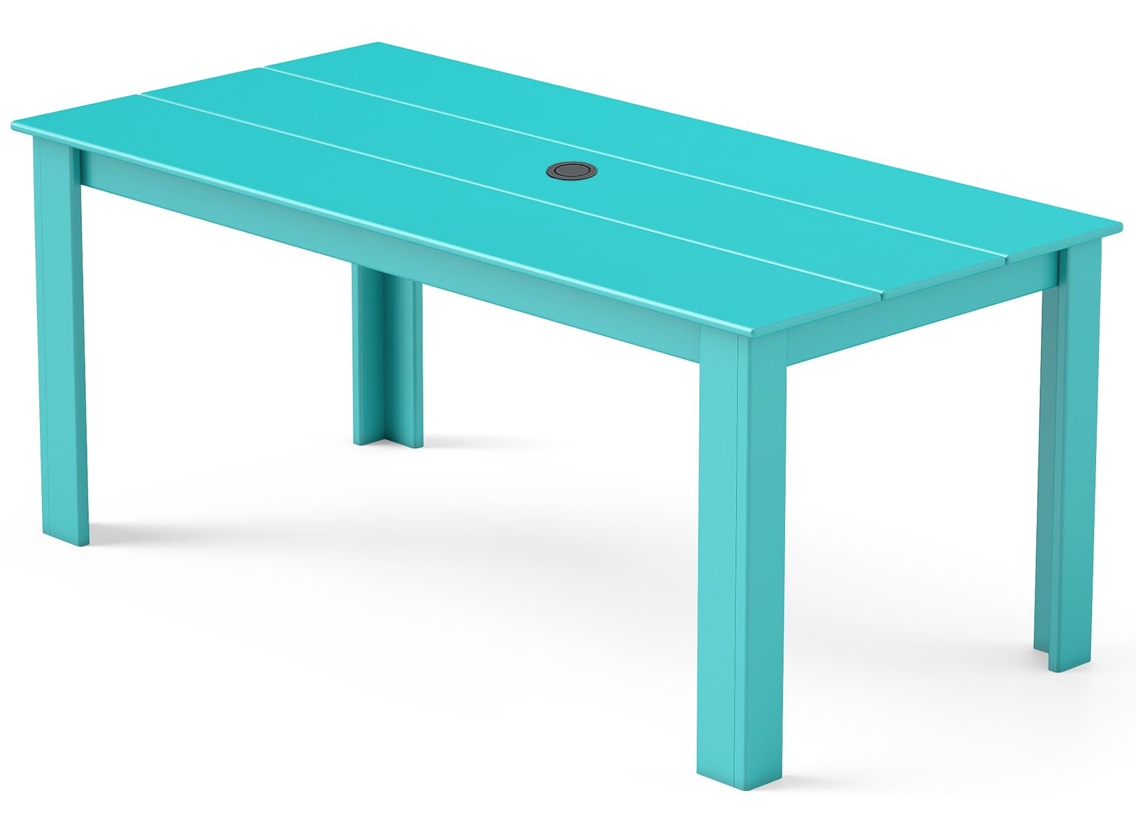 GREENVINES HDPE Outdoor Dining Table w/Umbrella Hole for 6, Aqua