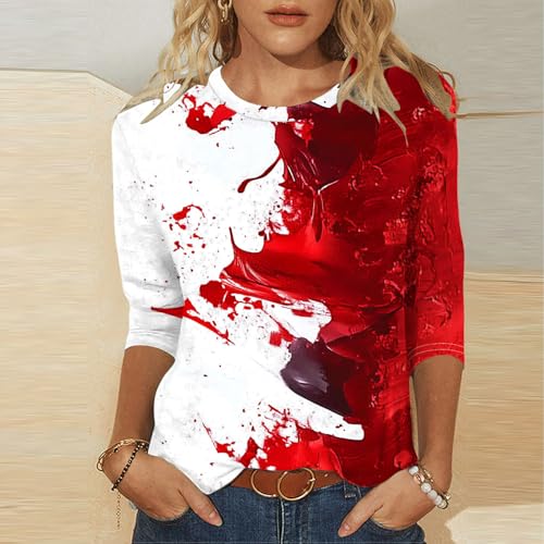 Image of Fourth of July Shirts for Women 3 /4 Sleeve Summer Tops American Flag Print T Shirt Patriotic 4th of July Shirts 2025