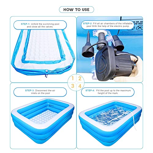 Image of P FOR POGU 8.5 Feet Rectangular Inflatable Pool with Electric Pump Full-Sized Swimming with Family Bathtub for Kids Adults Outdoor Backyard Garden Summer Party (Blue)