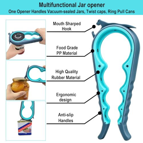 Image of Jar Opener for Weak Hands, 5 in 1 Bottle Opener for Seniors with arthritis | Multifunctional Adjustable Lid Opener with Non-Slip Rubber Gripper Pad - Effortlessly Opens Jars, Bottles & Pop-Top Cans