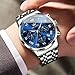 OLEVS Watch Men Blue Watches for Men Silver Stainless Steels Mens Watches Luxury Chronograph Moon Phase Mens Wrist Watch Date Dress Waterproof Luminous Analog Quartz Big Face Relojes para Hombres