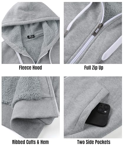 Image of Little Beauty Mens Zip Up Hoodies Fleece Sherpa Lined Winter Thick Jackets