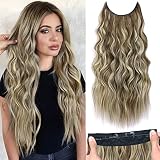 Rosooi 24 Inch Invisible Wire Hair Extensions with Adjustable Transparent Wire Synthetic Long Wavy H