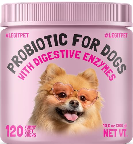 Probiotics for Dogs Natural Digestive Enzymes Prebiotics for Allergy Itch Relief Gut Flora Coprophagia Bowel Support Treatment Anti Diarrhea for Dogs Pet Health Immune System Support 120 Soft Chews