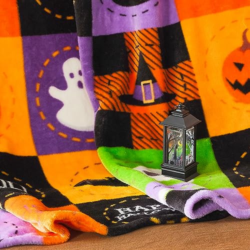 ROMROL Halloween Fleece Throw Blanket, Bat, Ghost Fall Plaid Blanket, Soft Fuzzy Plush for Couch Sofa or Bed, Luxury Flannel Lap Blanket, for Kids, Adults, Wife, Self (50" x 60")