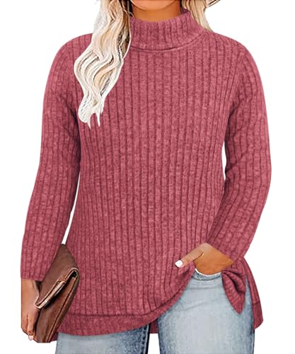 RITERA Plus Size V Neck Tops for Women Long Sleeve Side Split Lightweight Knitwear Solid Color Loose Casual Tunic Top XL-5XL