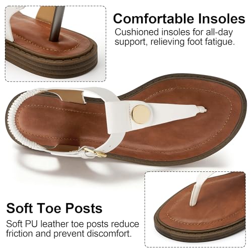 Image of Alicegana Dressy Womens Sandals Summer: Comfortable Strappy Flats Thong Sandals - Casual Walking T-Strap Slingbacks