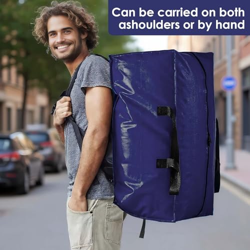 Extra Große Aufbewahrungstasche, 2 Stück 100L Umzugstasche mit Reißverschluss,Wasserdicht Umzugstaschen mit Reißverschlüssen Grif, Tragetasche, Alternativen zu Umzugskartons, 73 * 37 * 34cm (Schwarz)