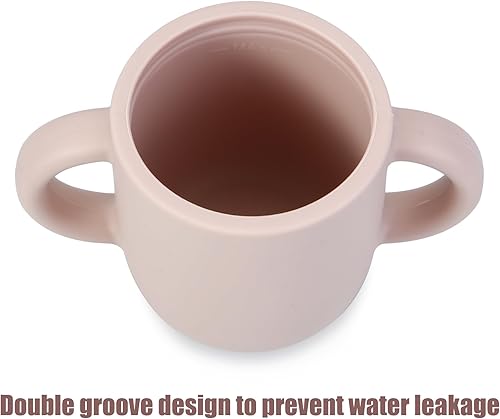 Miniatura 5 de PandaEar Paquete de 2 vasos de entrenamiento de silicona 100% diminutos con asas y popote para bebés y niños pequeños (rosa verde)