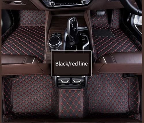 Image of 7D Car Floor Mat Compatible for La.nd Ro.ver Defender 7 Seater | Luxury Leatherette with Grass | Waterproof & Washable | Complete Set | Color - Black Red