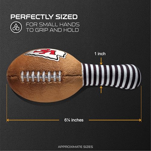 Image of Kansas City Chiefs Plush Football Rattle by Smilo - Officially Licensed NFL Baby Rattle Toy - Soft Baby Rattle with Bell - for Babies and Toddlers from 3 Months