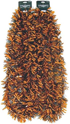 Halloween Decorative Tinsel Garland - 18 feet (Matte Orange and Black)