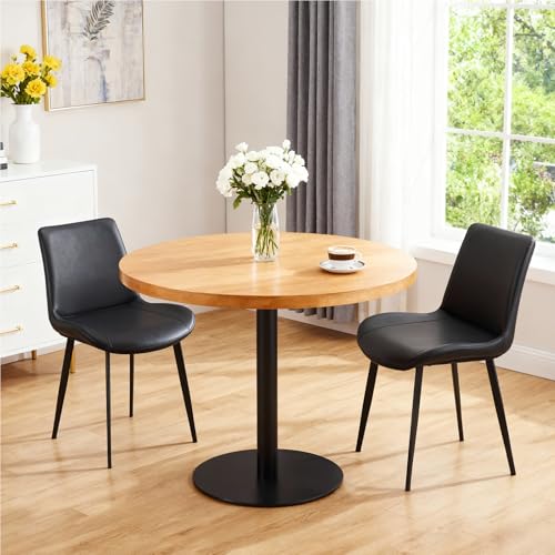 Image of Modern Dining Chairs Set of 2, PU Leather Dining Room Chairs, Upholstered Kitchen Chairs with Ergonomic Backrest & Sturdy Metal Legs, Perfect for Dining Room, Living Room, Black