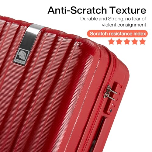 Image of Hanke 20 Inch Carry On Luggage 22x14x9 Airline Approved Lightweight PC Hard Shell Suitcases with Wheels Travel Luggage Rolling Suitcase Travel Luggage Bag for Weekender(Red)