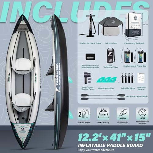 Inflatable Touring Kayak 1-Person & 2-Person with Waterproof Seat & Full Accessory Kit, Lightweight Recreational Kayak for Lake, River & Fishing - Image 3