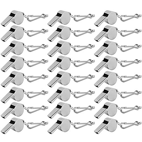 6miles 24 pcs stainless steel loud whistles for emergen…