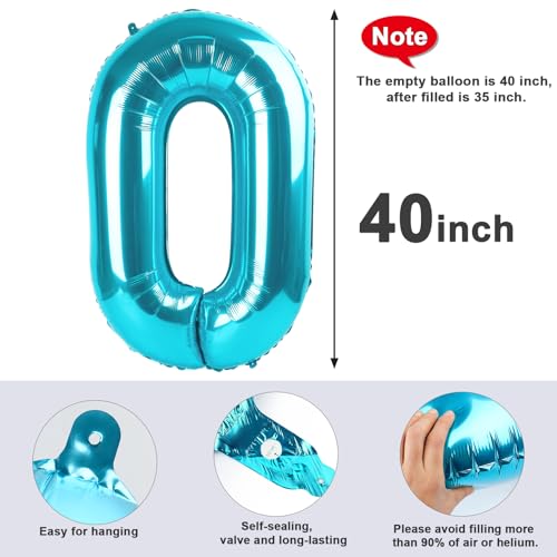Image of Number 0 Balloon Birthday Decorations, 40In Light Blue Balloons for Party | Eye-catching Appearance, Perfect Decorative Centerpieces, Convenient Self-sealing Structure, Widely for Various Occasions