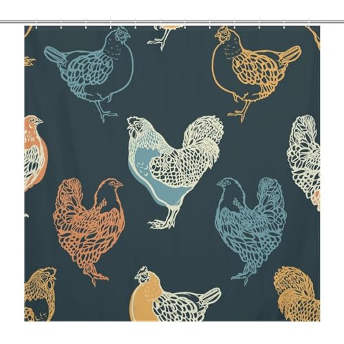 Rideau de douche coq en polyester imperméable vintage - 2
