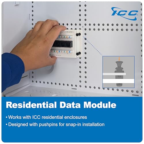 Image of ICC CAT6 Ethernet Data Module, 8 Ports, UL Listed & PoE++ Rated, High-Performance Network Interface, Quick Push-Pin Mount, Fits 9 inch 14 inch, and 28 inch Structured Wiring Enclosures, Premier Series