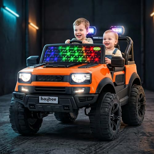 Image of Baybee RoverX Battery Operated Jeep for Kids with Parental Control | Baby Ride On Electric Car with RGB Lights, Music & Swing Mode | Rechargeable Battery Car for Kids 2 to 6 Years Boys, Girls (Orange)