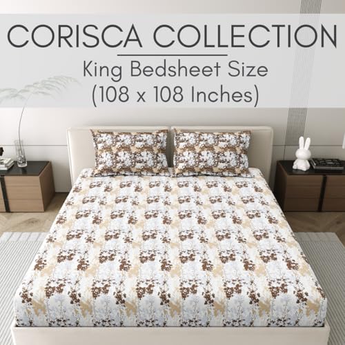 Image of Mafatlal 186 Tc Corsica Cotton King Size Bedsheet | 274 X 274 Cm | Summer Ventilated Chimdae Sheet for Comfortable Sleeping Nights | 2 Pillow Covers | Cocoa Brown