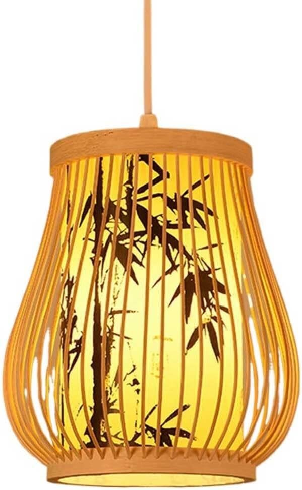 Lustres creux en osier avec suspension cage beige et câble réglable